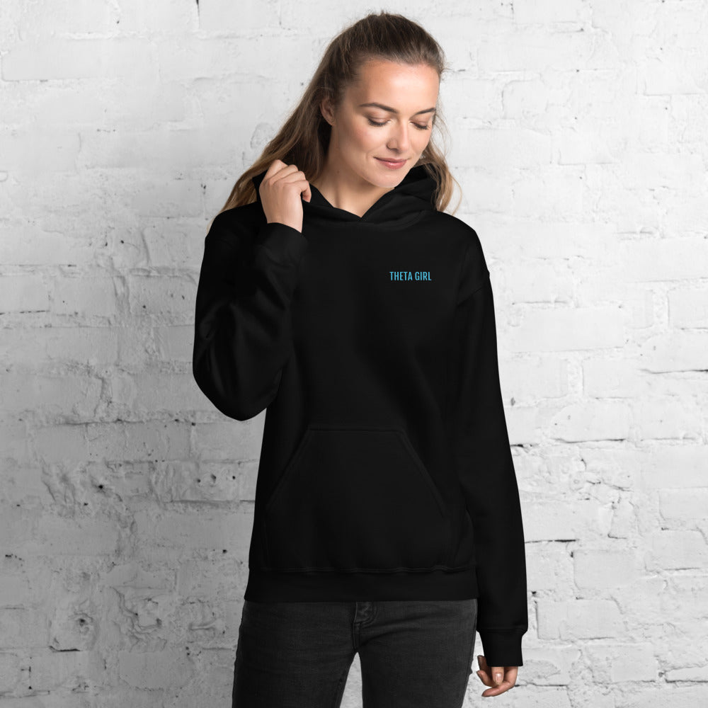 Theta Girl Unisex Pull Over Hoodie (blue text/white logo)