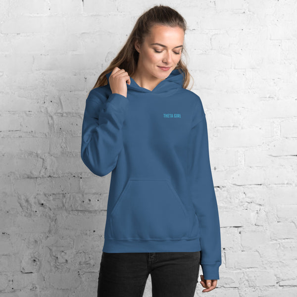 Theta Girl Unisex Pull Over Hoodie (blue text/white logo)