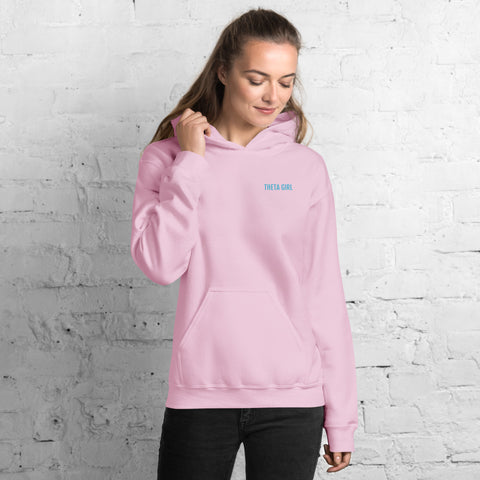 Theta Girl Unisex Pull Over Hoodie (blue text/white logo)