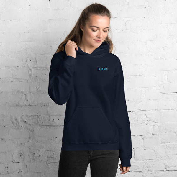 Theta Girl Unisex Pull Over Hoodie (blue text/white logo)