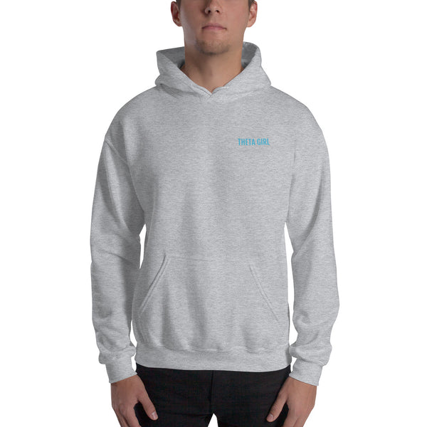 Theta Girl Unisex Pull Over Hoodie (blue text/white logo)