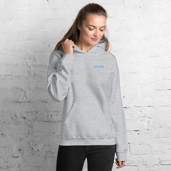 Theta Girl Unisex Pull Over Hoodie (blue text/white logo)